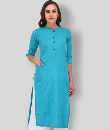 Pistaa - Turquoise Cotton Women's Straight Kurti ( Pack of 1 )