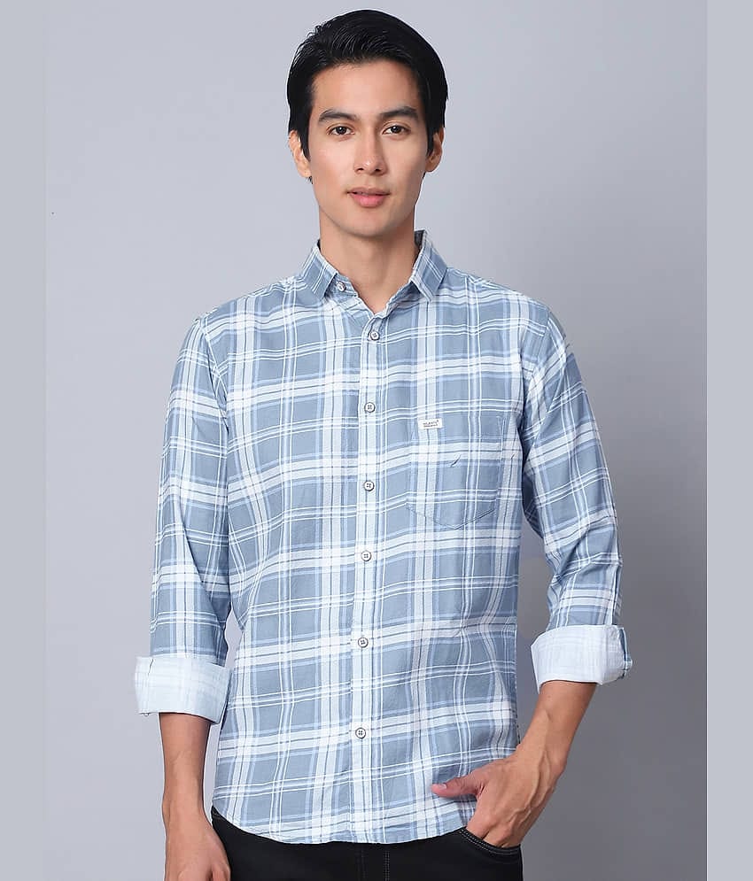 MAJESTIC MAN Cotton Blend Slim Fit Checks Full Sleeves Men's Casual Shirt - Light Grey ( Pack of 1 )