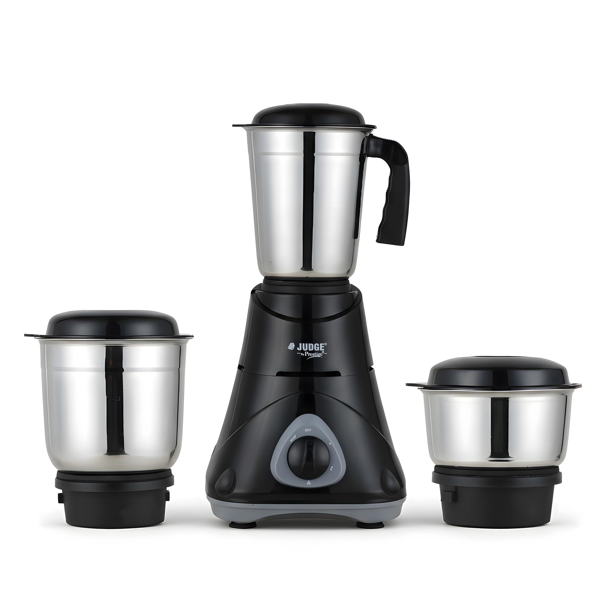 Judge by Prestige 500 Watts ACE Mixer Grinder with 3 Stainless Steel Jars| 3 Efficient Stainless Steel blades| Overload Protector| Sturdy Handles| Black Judge by Prestige 500 Watts ACE Mixer Grinder with 3 Stainless Steel Jars| 3 Efficient Stainless Stee