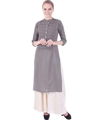 SVARCHI - Grey Cotton Blend Women's Straight Kurti ( Pack of 1 )