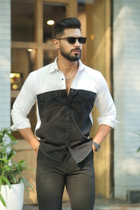 White-Black Double Pocket Full Sleeve Designer Shirt White-Black Double Pocket Full Sleeve Designer Shirt