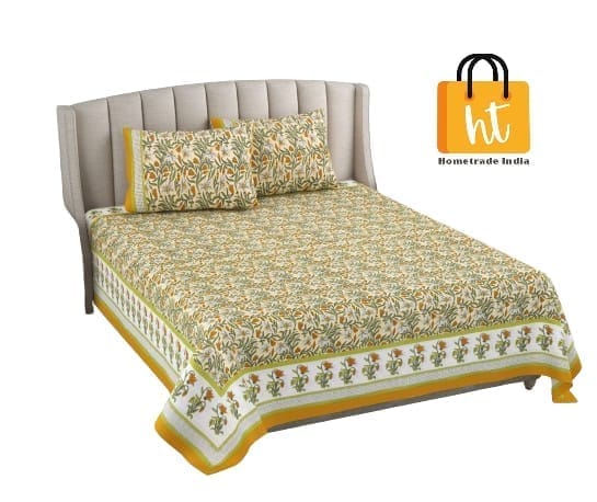 3001-Hometrade India-Standard King Size (90*108 Inches) Double Bedsheet With 2 Pillow Cover-RJ-14-Jaipur lining-3314
