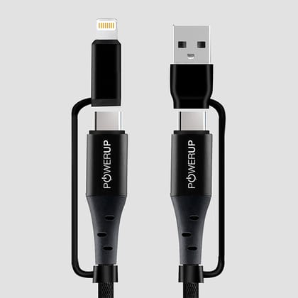 POWERUP 4IN1 Cable USB A | Type C to Type C | Lightning 1.5 Mtr / 150 cm - Black