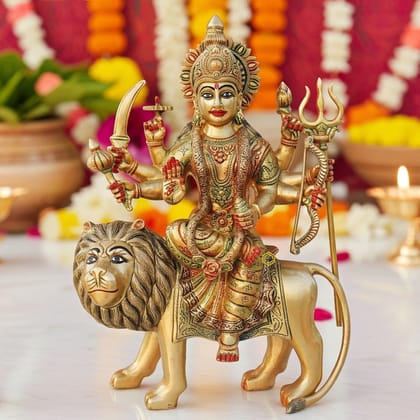 Brass Durga Ji Statue - Traditional Brass Goddess Idol for Puja, Height : 18 Inch (BSMAS937 G)