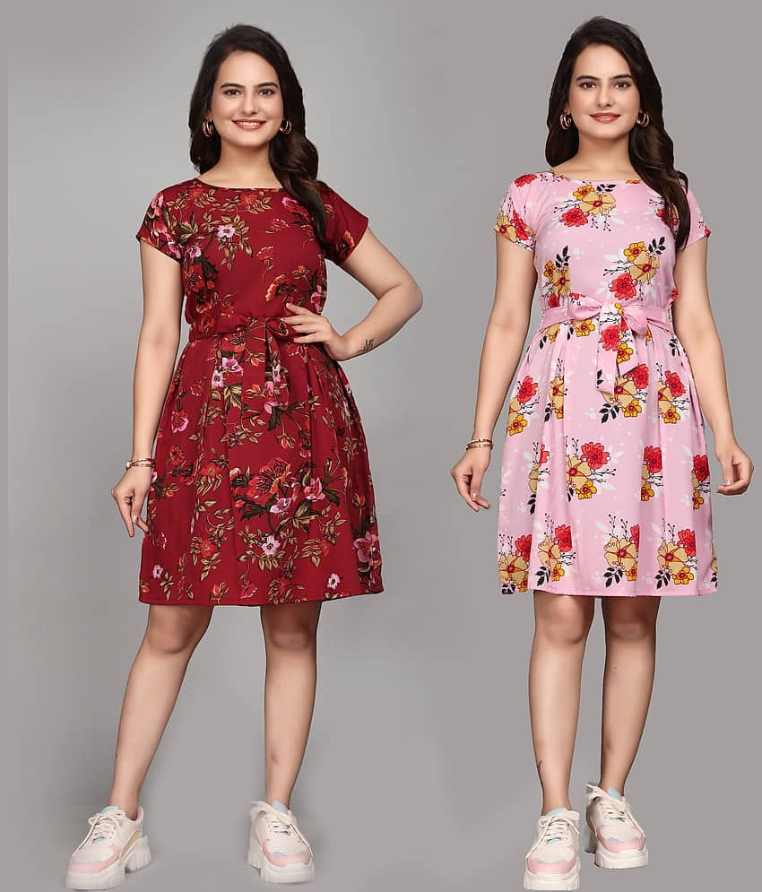 KALAVRITTA Women Crepe Printed Fit & Flare Dress ( Multicolor 5 )