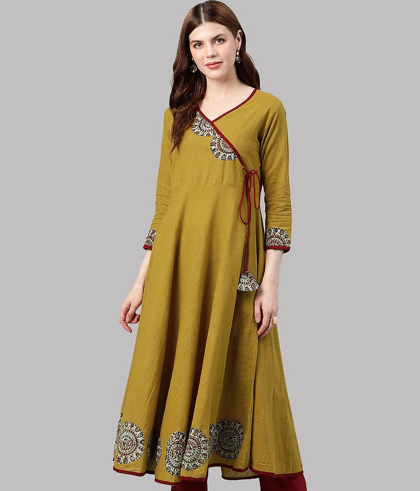 Yash Gallery - Yellow Cotton Women's Angrakha Kurti ( Pack of 1 )