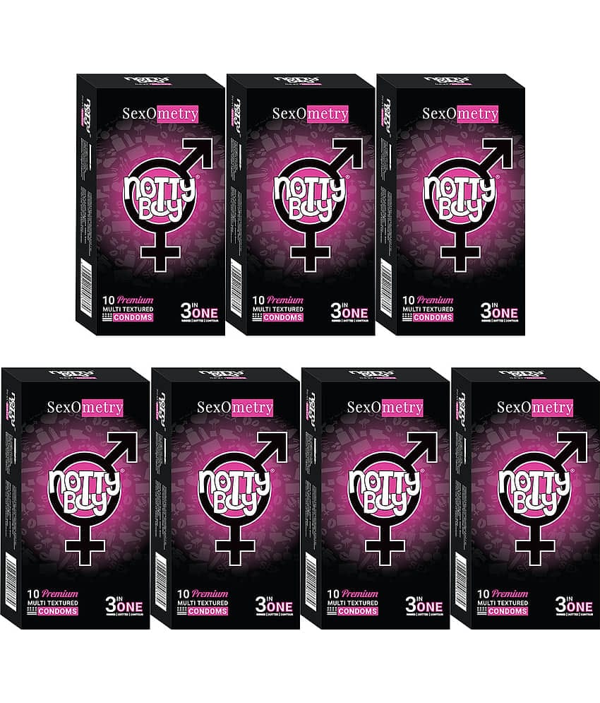 NottyBoy 3 IN 1, Ribbed, Dotted, Contour, Condoms For Men - 70 Units