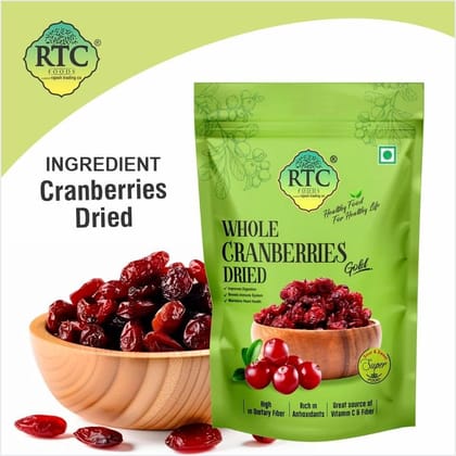RTC Foods Cranberry 250g | Naturally Sweet Dried Berries | Proficient in Dietary Fiber & Antioxidants | Gluten-Free | Immunity Booster | Delicious & Nutritious Snack | No Additional Preservatives