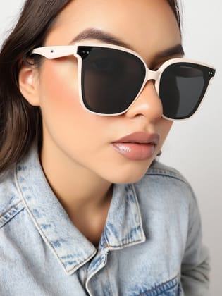 Tinted Lens White Frame Oversized Sunglass-Sunglasses