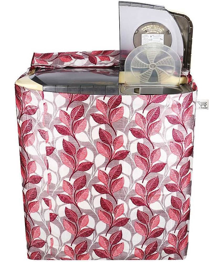 E-Retailer Classic Pink Flower With Square Design Semi-Automatic Washing Machine Cover For 8.5 Kg Capacity