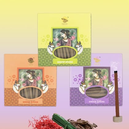 Nandi Panchgavya 100 Percent Cow Dung Dhoop Sticks for Pooja with Stand (Kesar, Lemongrass, Oud Fragrance - Pack of 3,150 Sticks)