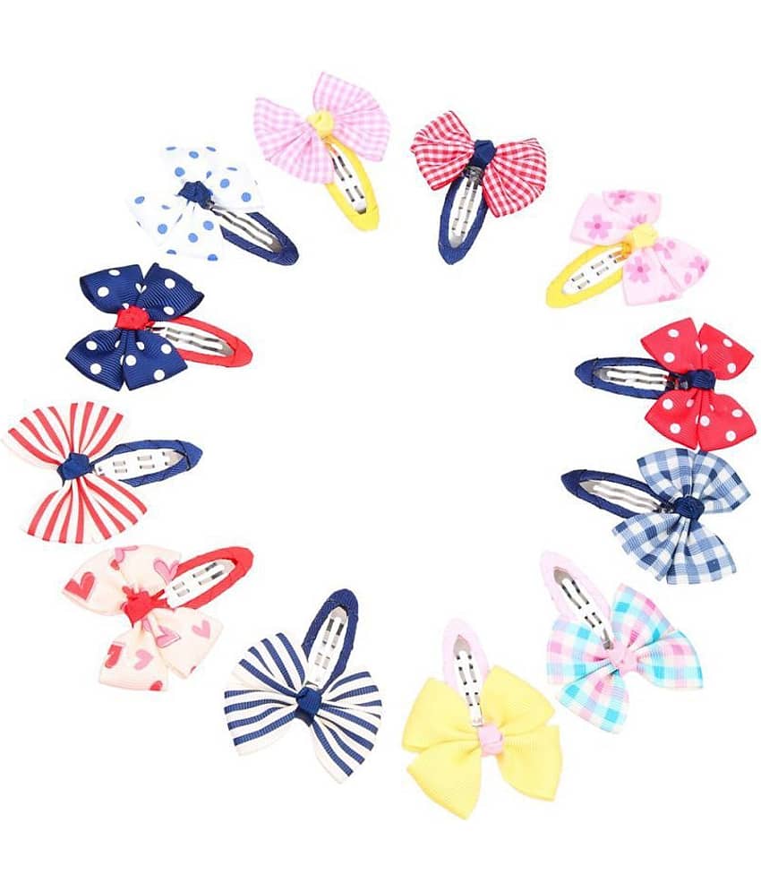 FOK Bowtie Snap Tic-Tac Hair Clips for Girls (12 Pieces)