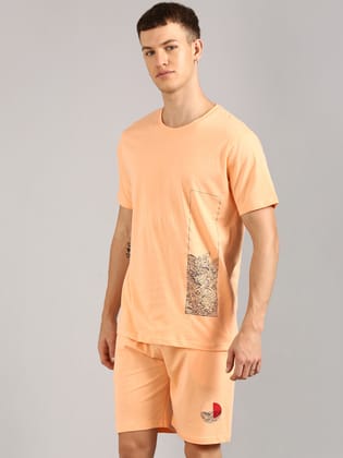 Orange Printed Regular Fit Co-Ords Set-S