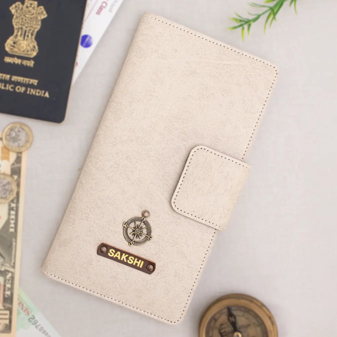 PERSONALISED TRAVEL WALLET - BEIGE-Beige
