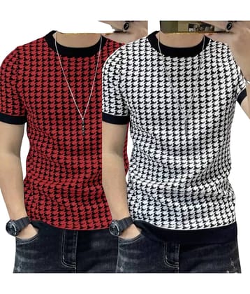 FABRIPPLE Polyester Regular Fit Self Design Half Sleeves Men's Round T-Shirt - Multicolor ( Pack of 1 )