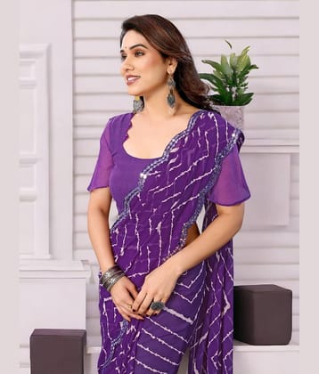 TTH Georgette Printed Saree With Unstitched Blouse Piece ( Purple )