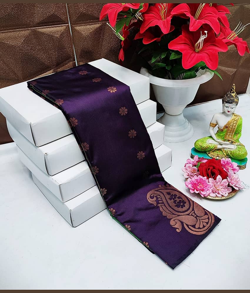 Vastukala Silk Woven Kanjeevaram Sarees With Unstitched Blouse Piece ( Purple )