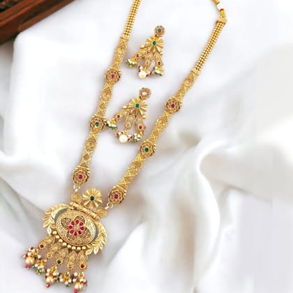 Traditional Brass Copper Jewellery Set With Earrings