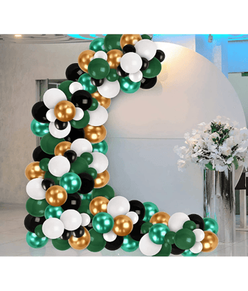 Jolly Party  Green,Black,White And Golden Balloons Combo Of 102 Pcs-+Metallic Balloons Green 25+Black 25+White 25+Golden 25+Balloon Glue Dots 100(1)+Balloon Arch Garland(1)