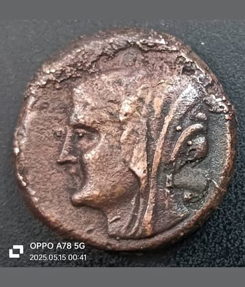 ANCIENT VERY OLD GREEK QUEEN BACK HORSE COPPER COIN