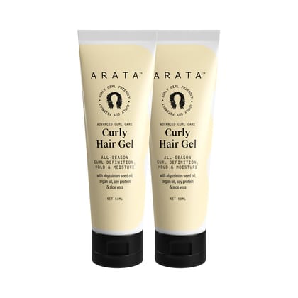 Arata Hair Gel Combo | For Dry, Frizzy, Wavy, Curly, Coily Hair | Argan Oil, Soy Protein & Aloe Vera | All-Season Curl Definition | Soft, Natural Long-Lasting Hold | CG Approved | (50 ML x 2 units) Arata Hair Gel Combo | For Dry, Frizzy, Wavy, Curly, Coi