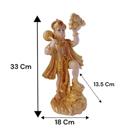 AMS Hanuman Ji Marble Dust Statue Bajrangbali Anjaneya Idol Lifting Dronagiri Mountain for Home Decorative Showpiece and Gifting Figurine 33 * 18 * 13.5 cms