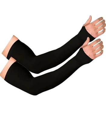Premium Black Arm Sleeves Pack of 2 Pairs(4 Pieces) Anti-Tan, Sweat Absorbent, Stretchable Compression for Riding & Gym