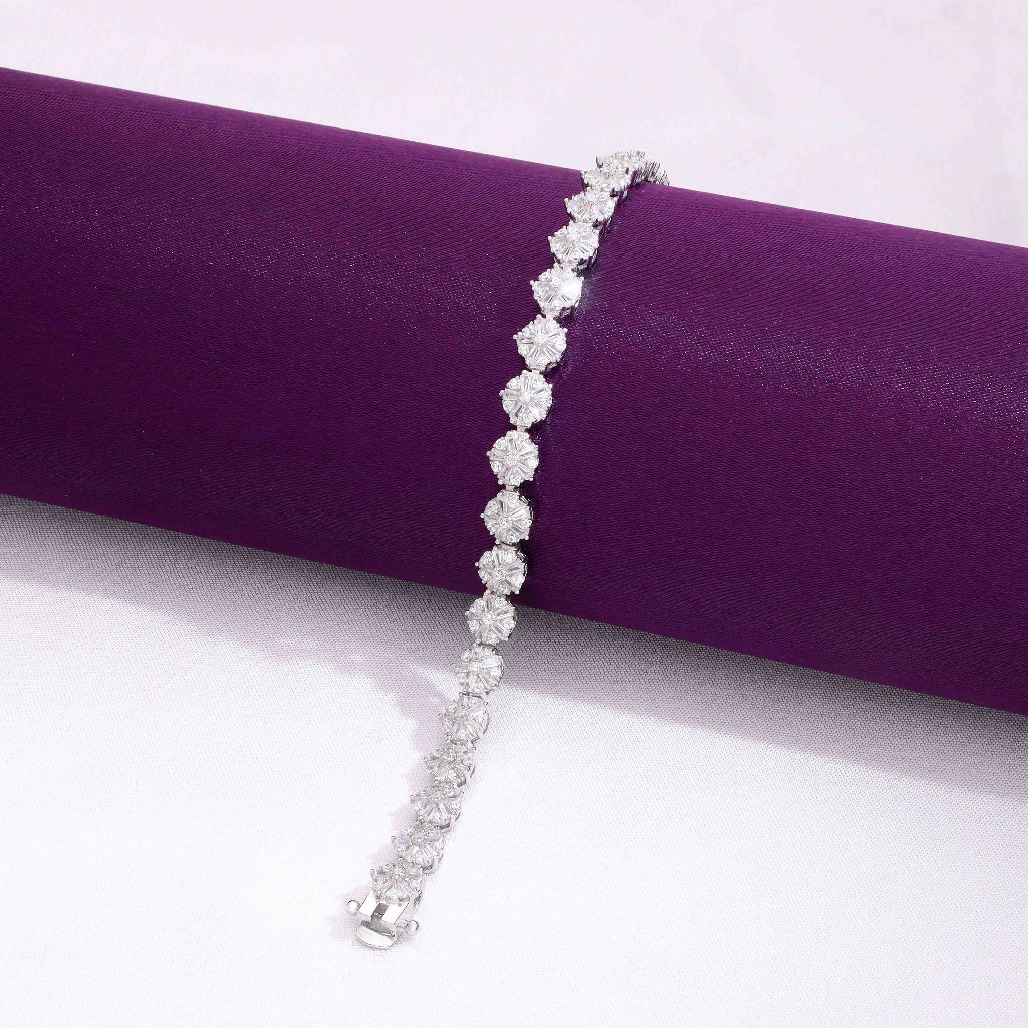 Trendy Zirconia Solitaire Tennis Bracelet-White Stone / Silver