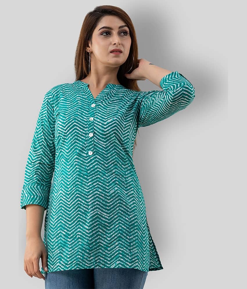 SVARCHI Women's Cotton Blend Tunic ( Turquoise )