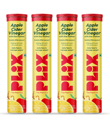 Plix Apple Cider Vinegar 15 Effervescent Tablets Lemon Masala Flavor with Vitamin B12 (4 x 15 No)