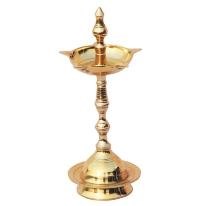 Brass Kerala Fancy Deepak, Oil Lamp No. 6  - Traditional Deepak for Mandir, Height : 8.8 Inch (FMAS642 R)