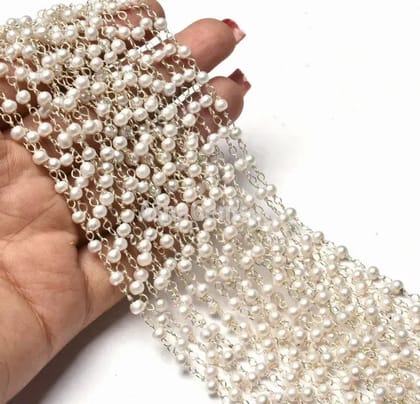 3mm Silver Acrylic Pearl Beaded Chain-Silver / 3mm / 5 Mtrs