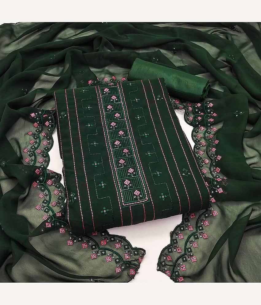 Rangtulika Ethnics Unstitched Georgette Applique Dress Material - Green ( Pack of 1 )