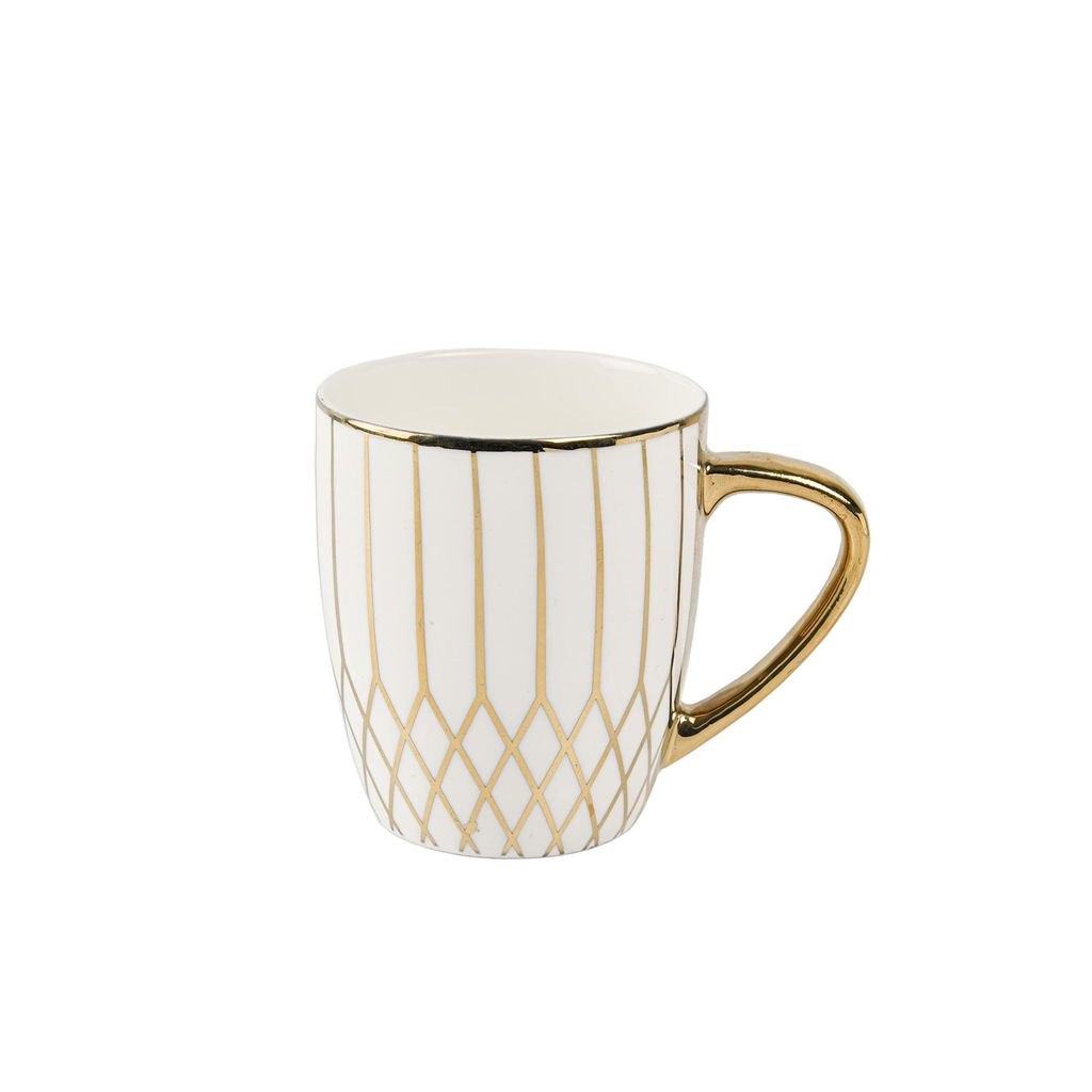 Femora Gloden Branch Pattern Golden Tea Mugs, Ceramic Tea Cups, Coffee Mugs (160 ml, Golden) - 6 Pcs Set