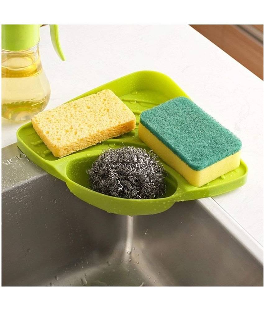 Plastic Kitchen Corner Shelf with Tray Holder Multipurpose Kitchen Sink Organizer Tool for Dish Wash