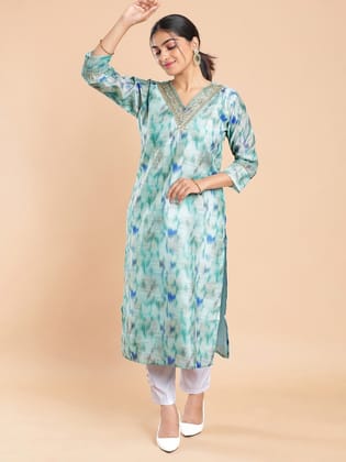Kalyan Silks Tie & Dye Printed Sky Blue Color Kurti Top