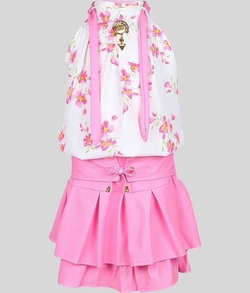 Cherry Tree Pack of 1 Girls Cotton Blend Top With Skirt ( Pink )