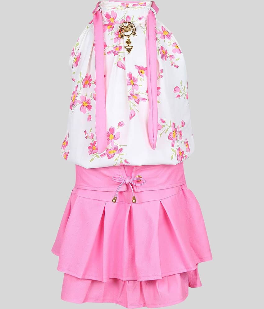 Cherry Tree Pack of 1 Girls Cotton Blend Top With Skirt ( Pink )