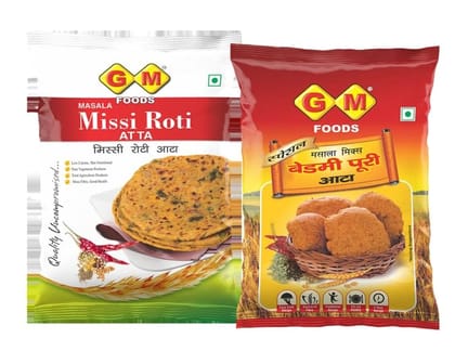 GM Foods Missi Roti Atta 1kg + Bedmi Puri 1kg | Ready to Cook | Spiced with Indian Seeds & Herbs | Rich in Protein, Vitamins, Minerals & Micronutrients | No Artificial Colour or Preservatives