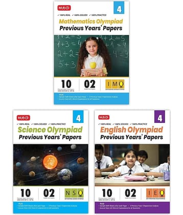 MTG IMO-NSO-IEO Class-4 Olympiad Previous Years Papers (2023-2019 Set A & B) Mathematics, Science & English (Set of 3 Books) | Mock Test Papers with Sample OMR Sheet For 2024-25 Exam