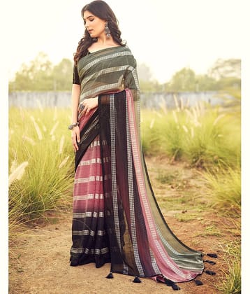 Samah Georgette Striped Saree With Unstitched Blouse Piece ( Teal )