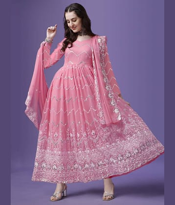Trijal Fab Pink Anarkali Georgette Women's Stitched Ethnic Gown ( Pack of 1 )