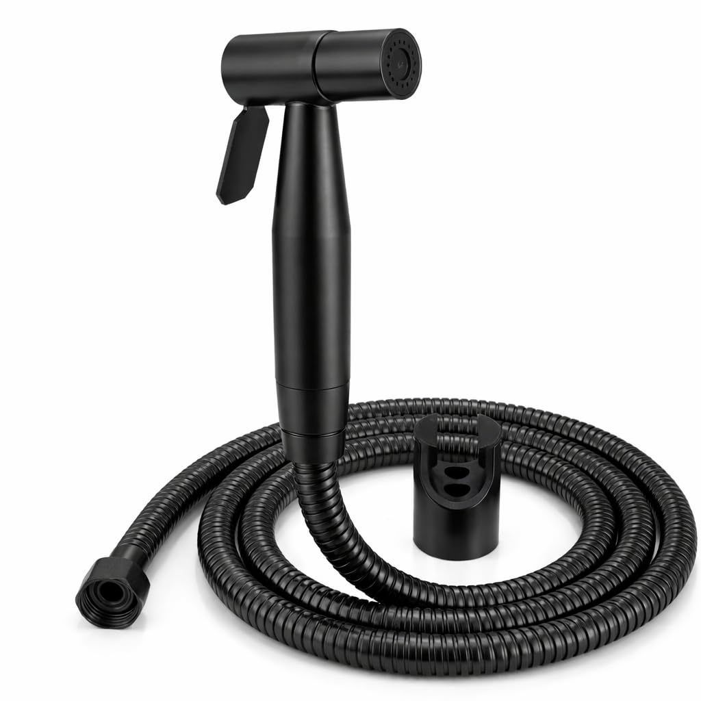 Bidet Spray Shower Handheld Sprayer for Toilet Wash Jet 304 Stainless Steel Head with 1 MTR Hose Pipe and Holder (Black)