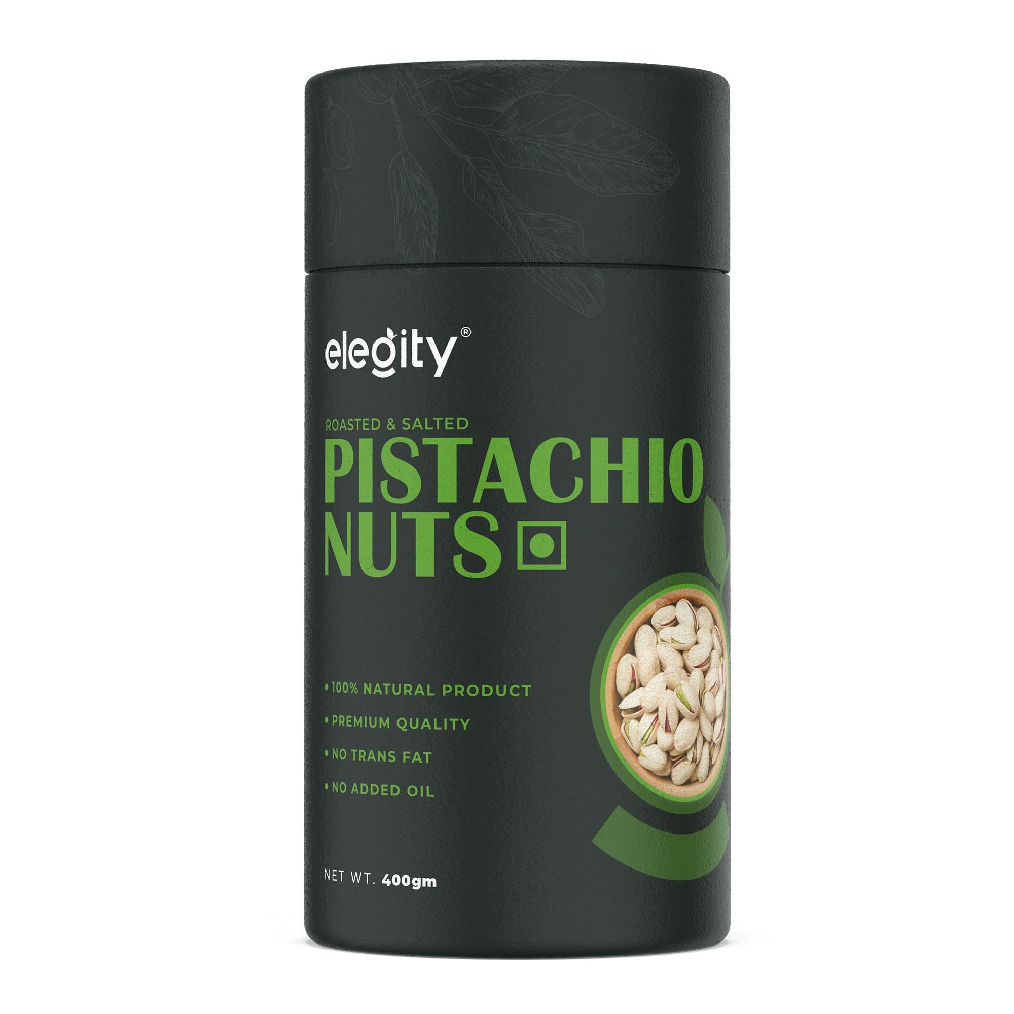 Elegity California Salted Pistachios Papertube 400 gm | Namkeen Pista Dry Fruit | Crunchy, Tasty & Healthy | Rich in Fibre & Protein | No Added Preservatives & Colour in Nutritious Nuts