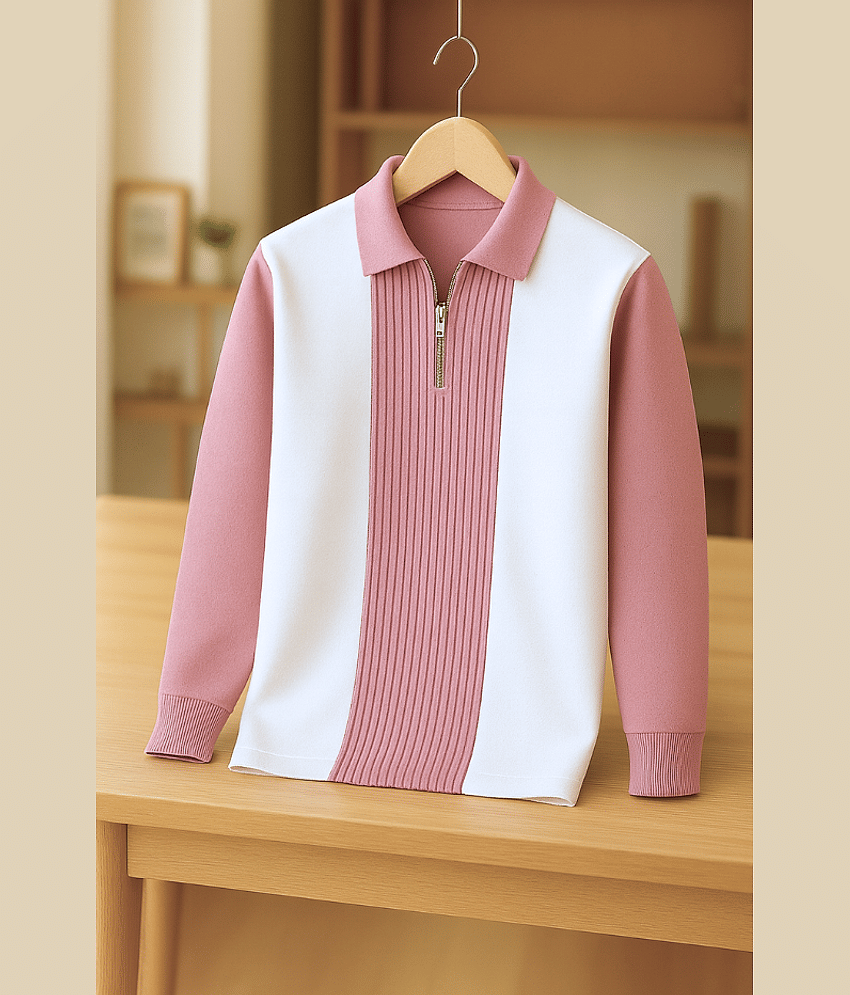 Try This Cotton Blend Polo Collar Men's Sweatshirt - Pink ( Pack of 1 )