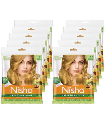 Nisha Creme Hair Color Golden Blonde 40g Pack of 10, Permanent Hair Colour for Women & Men, Long Lasting Hair Color