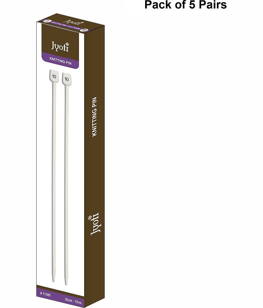 Jyoti Knitting Pin - Aluminium (5 Pairs of Flat Knob of 12 Inches / 30cm of Size 10), Crafting Weaving Pins, Round Blunt Yarn Needles, Used for Sweaters, Scarves, and Woolen Fabrics - Pack of 5 Pairs
