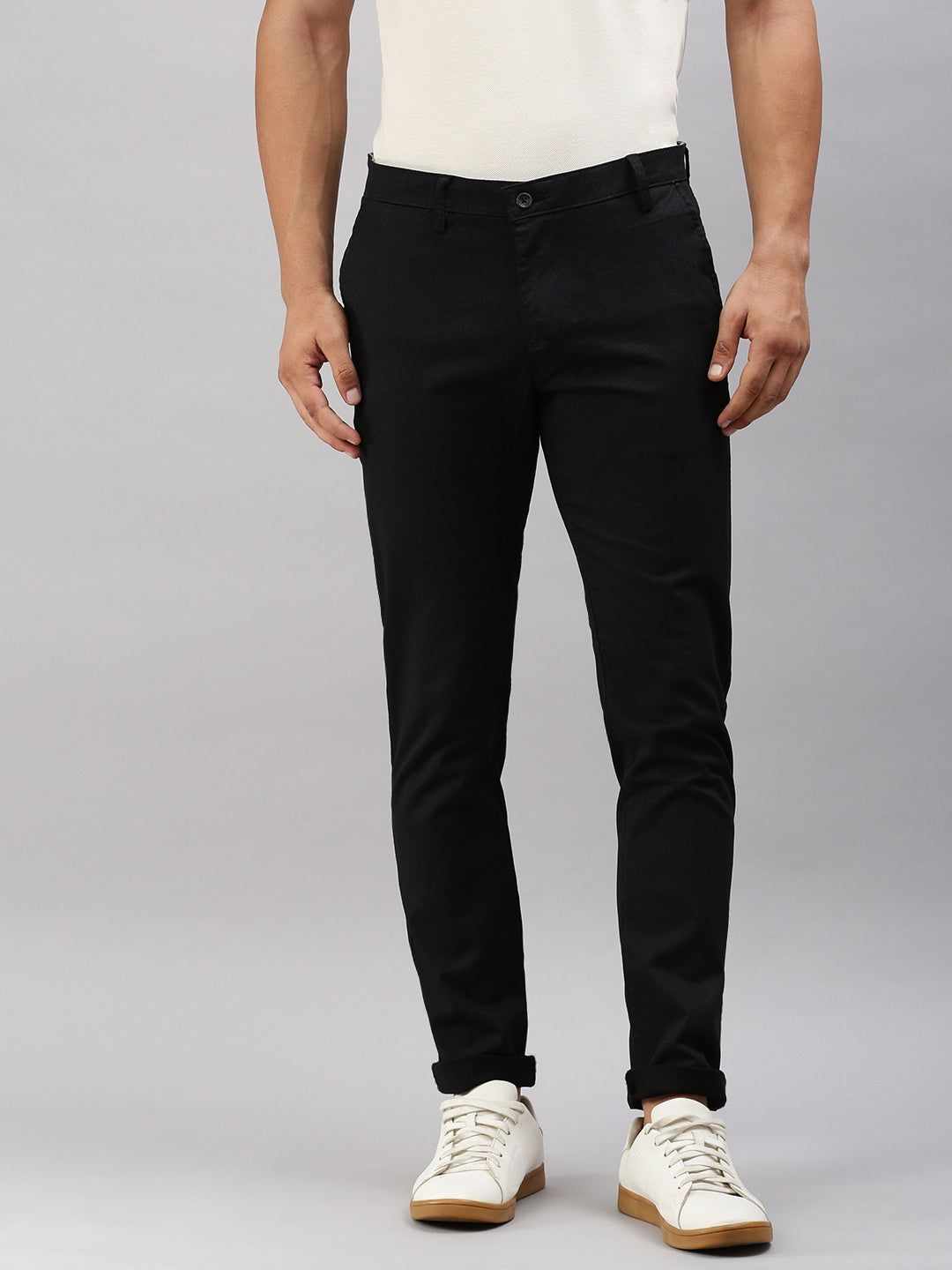 Classic Polo Men's Black Cotton Slim Fit Trousers | TP2-CL 04 C-BLK-MF-LY