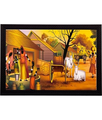 eCraftIndia Multicoloured Village View UV Wall Art