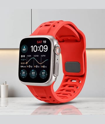 Lorenz Soft Silicone Waterproof Smartwatch Strap for watch| Replacement Sports Band (Compatible with 42/44/45/49mm)– Red